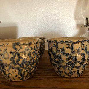 Vintage Pair Blue & White Spongeware Pottery